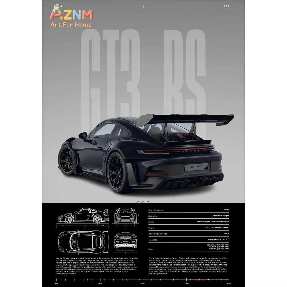 Interior Design Drawing - 1pc Minimalist 911 GT3-RS 718 GT4