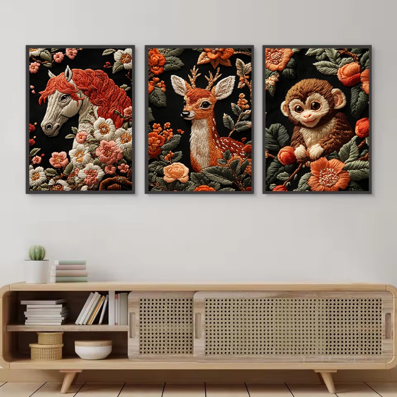 Embroidery Style Art Animals P - Interior Design Drawing ulasan dan harga
