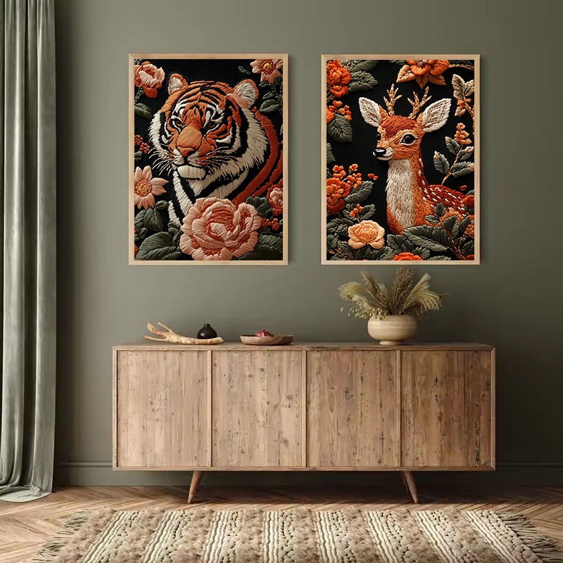 Embroidery Style Art Animals P - Interior Design Drawing ulasan dan harga
