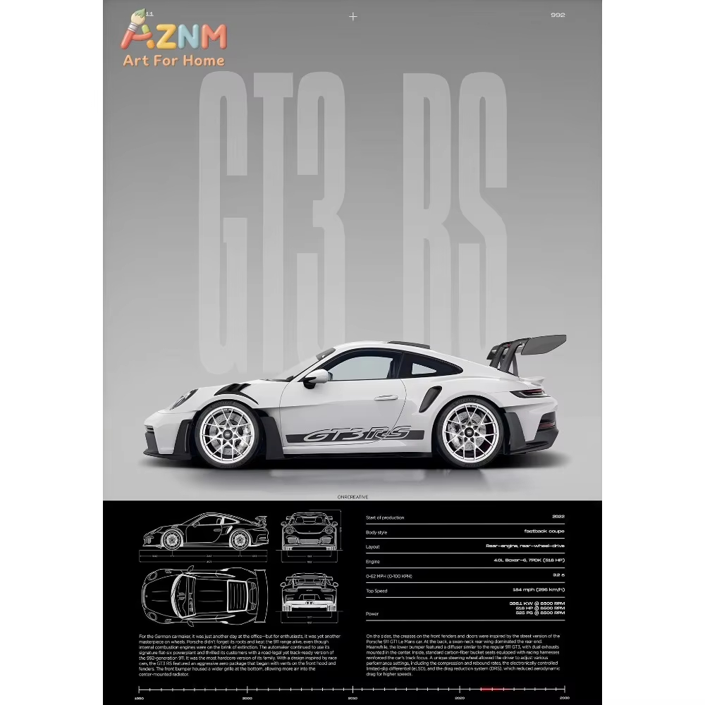 1pc Minimalist 911 GT3-RS 718  - Interior Design Drawing ulasan dan harga