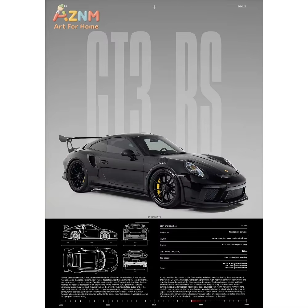 1pc Minimalist 911 GT3-RS 718  - Interior Design Drawing ulasan dan harga
