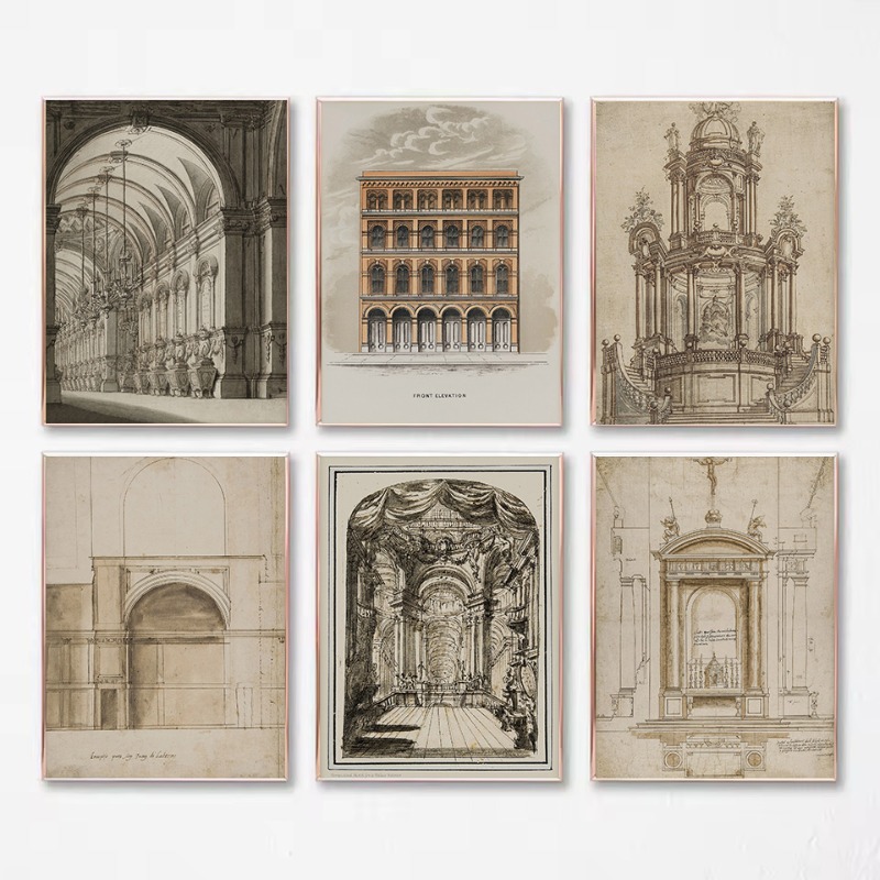 Vintage Drawing Sketch Geometr - Interior Design Drawing ulasan dan harga