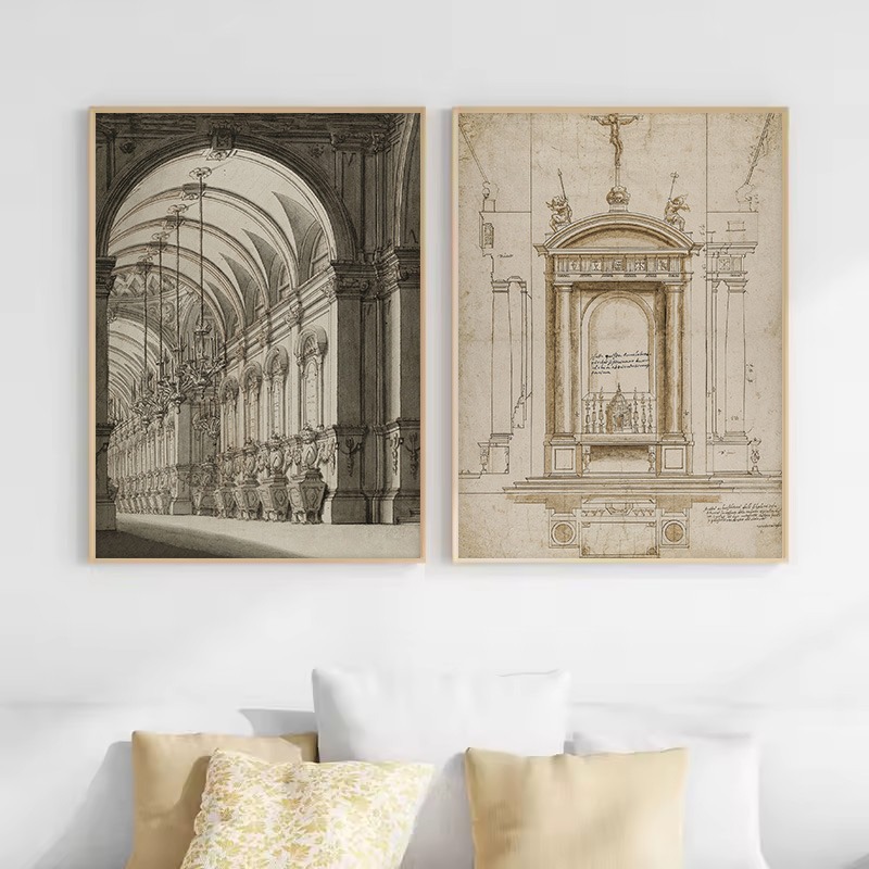 Vintage Drawing Sketch Geometr - Interior Design Drawing ulasan dan harga