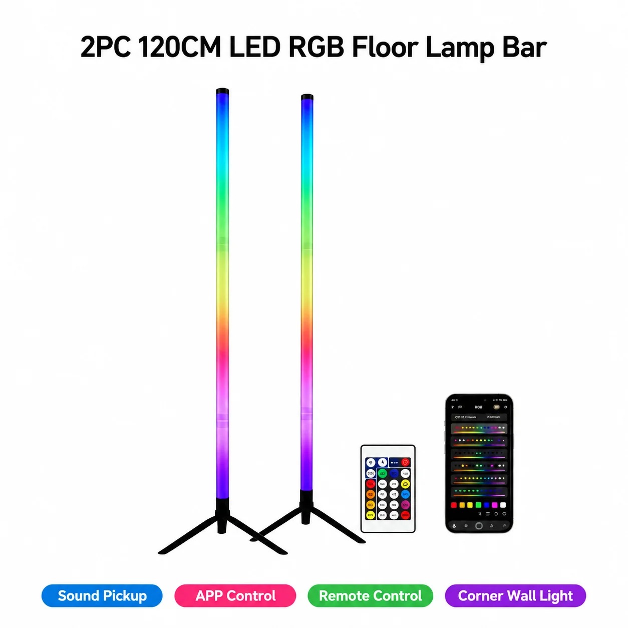 2PCS 120CM RGB Floor Lamp, Sou - Interior Design Room ulasan dan harga