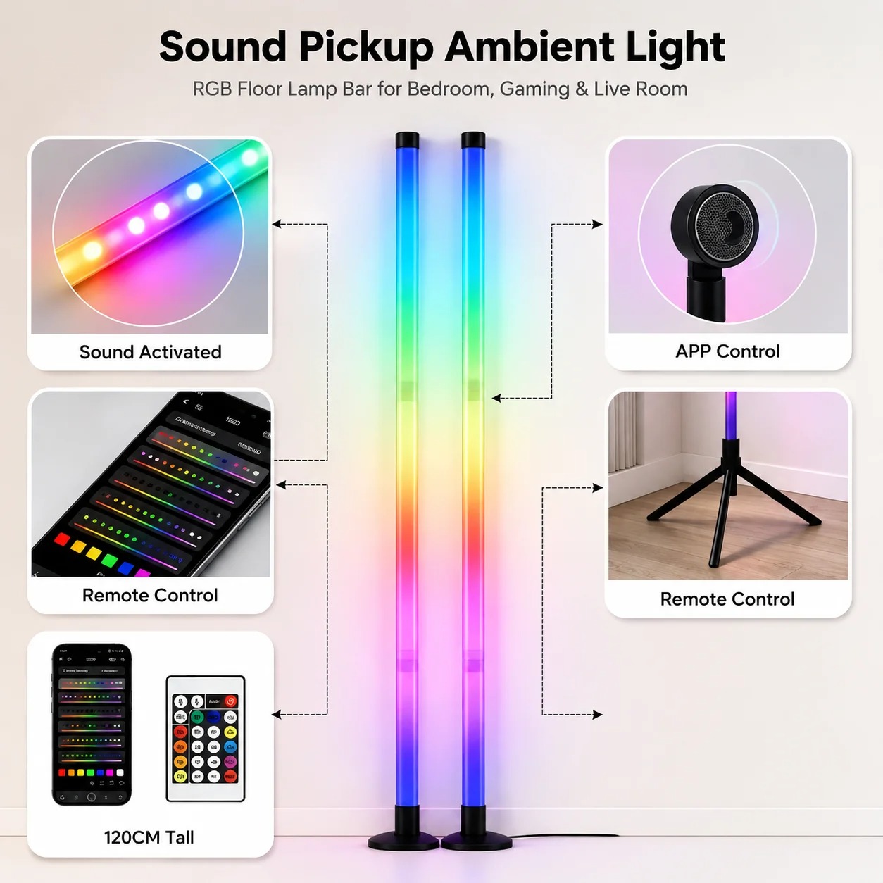 2PCS 120CM RGB Floor Lamp, Sou - Interior Design Room ulasan dan harga